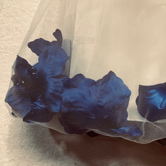 Girls White Satin Tulle Dress SZ 4 Blue Petals Sleeveless Zip Flower Girl Party‎ - Picture 4 of 11